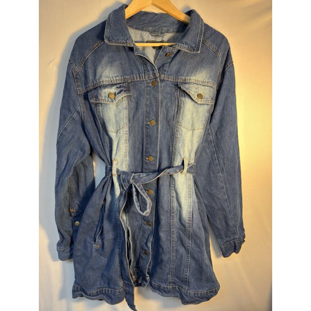 Taxi Denim Shirt Dress 3X Belted Button Front Blue Jean Plus Size